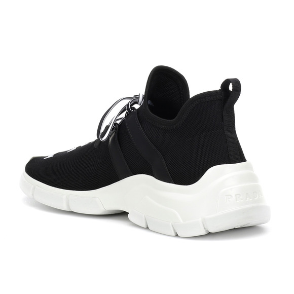 Prada XY Logo Sock Black White Knit Flat Lace Up Tie Pull On Trainer Sneaker 35 - Picture 8 of 12